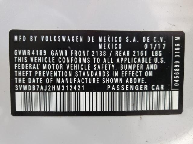 3VWDB7AJ2HM312421 - 2017 VOLKSWAGEN JETTA SE WHITE photo 12
