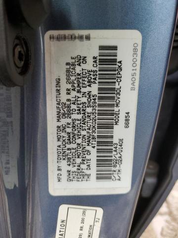 4T1BF30K02U535945 - 2002 TOYOTA CAMRY LE BLUE photo 12