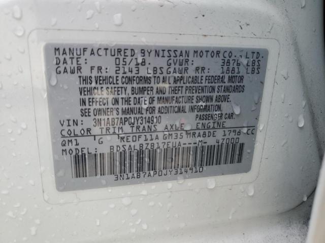 3N1AB7AP0JY314910 - 2018 NISS SENTRA S 白色 照片 12