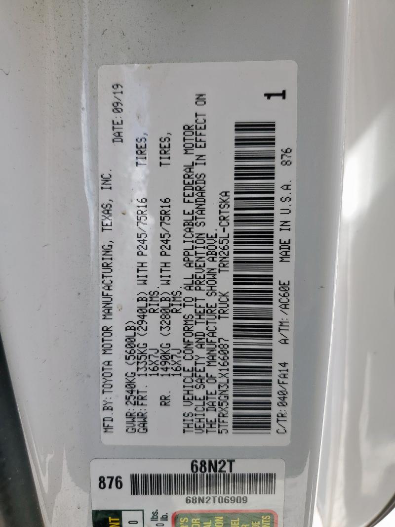 5TFRX5GN3LX166087 - 2020 TOYOTA TACOMA ACCESS CAB Ağ foto 12