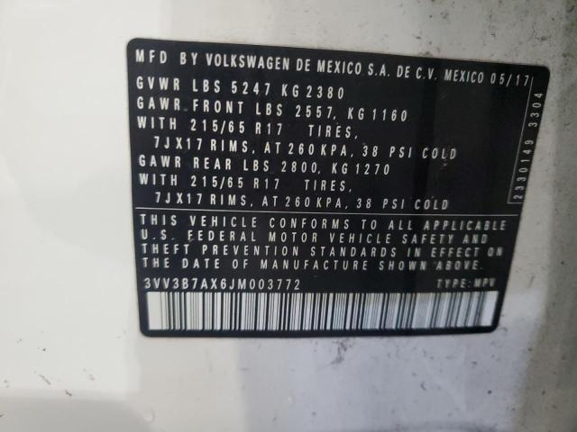 3VV3B7AX6JM003772 - 2018 VOLKSWAGEN TIGUAN SE أبيض صورة 13