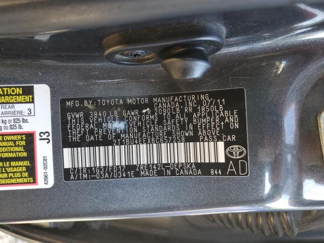 2T1BU4EEXBC657258 - 2011 TOYOTA COROLLA BASE გრაფიტი ფოტო 12