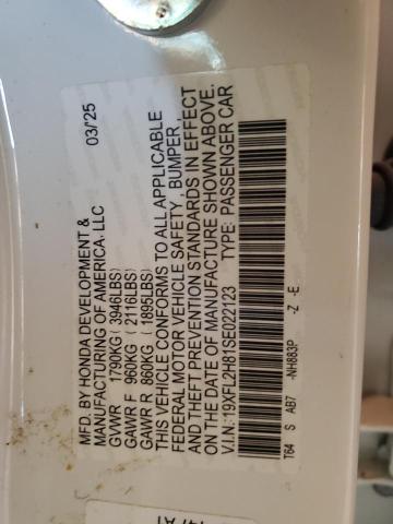 19XFL2H81SE022123 - 2025 HOND CIVIC SPORT WHITE photo 12