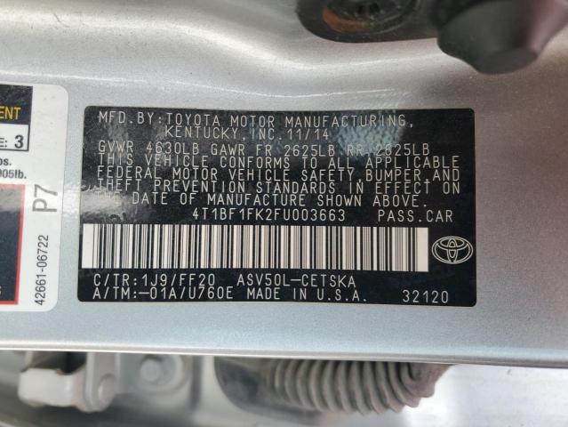 4T1BF1FK2FU003663 - 2015 TOYOTA CAMRY LE SILVER photo 13
