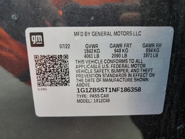 1G1ZB5ST1NF186358 - 2022 CHEVROLET MALIBU LS შავი ფოტო 12