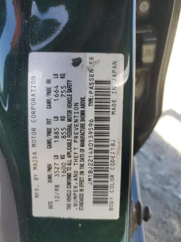 JM1BJ2214X0139596 - 1999 MAZDA PROTEGE ES Vert photo 12