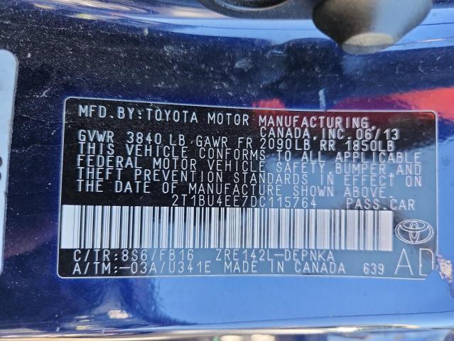 2T1BU4EE7DC115764 - 2013 TOYOTA COROLLA BASE Көк фото 13