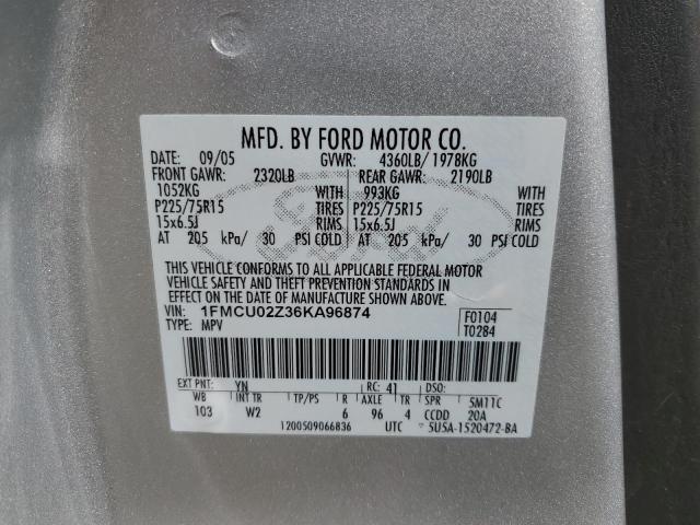 1FMCU02Z36KA96874 - 2006 FORD ESCAPE XLS 银色 照片 13
