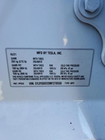5YJYGDEE0MF278558 - 2021 TESLA MODEL Y 白色 照片 13