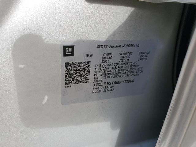 1G1ZB5ST8MF033068 - 2021 CHEVROLET MALIBU LS Srebrny zdjęcie 12