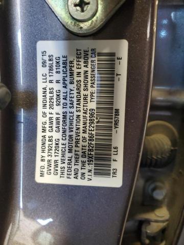 19XFB2F86FE298969 - 2015 HONDA CIVIC EX GRAY photo 13