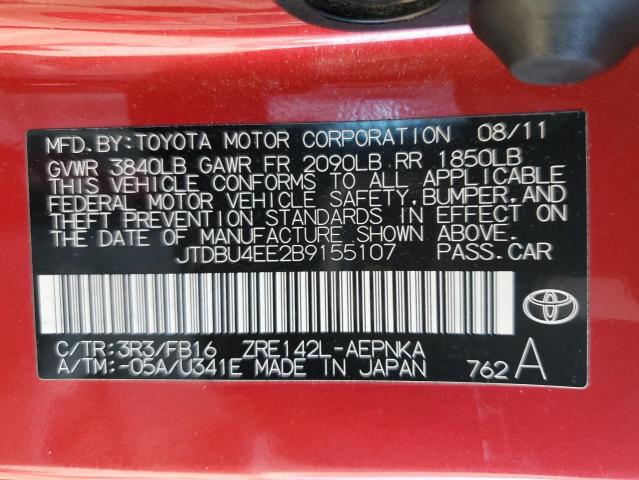 JTDBU4EE2B9155107 - 2011 TOYOTA COROLLA BASE Rot Foto 13