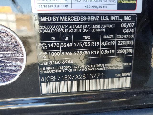 4JGBF71EX7A281377 - 2007 MERCEDES-BENZ GL 450 4MATIC GREEN photo 13