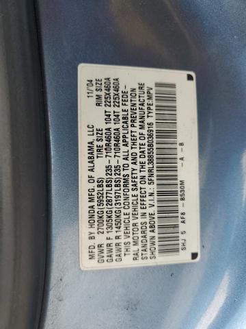 5FNRL38855B036916 - 2005 HONDA ODYSSEY TOURING BLUE photo 13