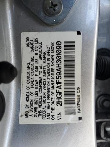 2HGFA1F59AH301090 - 2010 HONDA CIVIC LX Gümüş fotoğraf 12