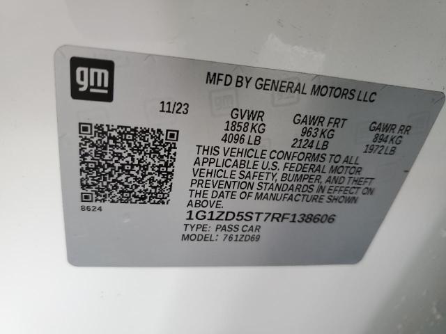 1G1ZD5ST7RF138606 - 2024 CHEVROLET MALIBU LT 白色 照片 12