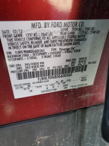 1LNHL9DK8DG600560 - 2013 LINCOLN MKS MAROON photo 13