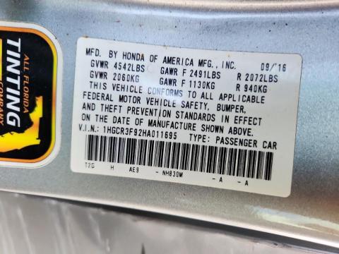 1HGCR3F92HA011695 - 2017 HONDA ACCORD TOURING 银色 照片 12
