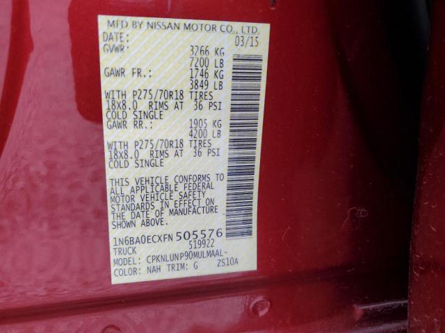 1N6BA0ECXFN505576 - 2015 NISSAN TITAN S MAROON photo 12