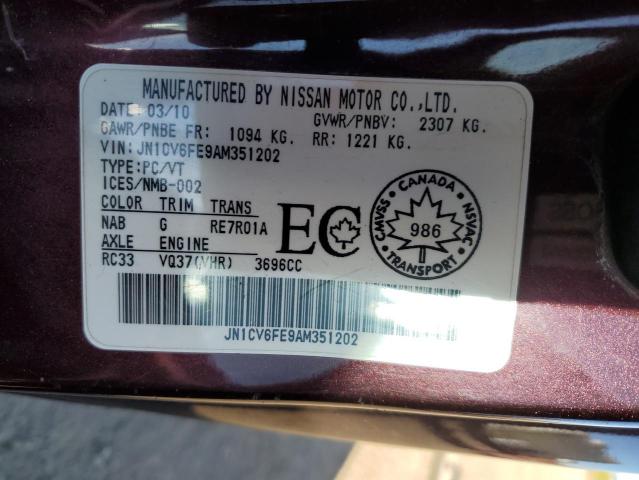 JN1CV6FE9AM351202 - 2010 INFINITI G37 BASE BURGUNDY photo 13
