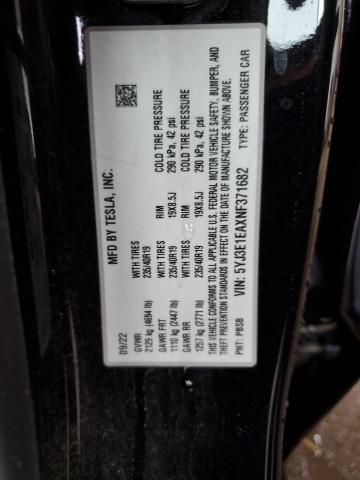 5YJ3E1EAXNF371682 - 2022 TESLA MODEL 3 BLACK photo 12