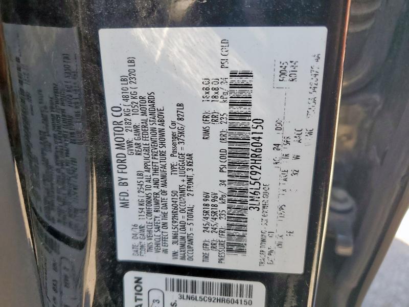 3LN6L5C92HR604150 - 2017 LINCOLN MKZ SELECT Czarny zdjęcie 13