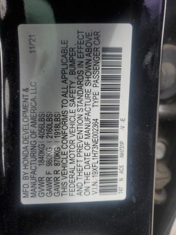 19XFL1H73NE002364 - 2022 HONDA CIVIC EXL 黑色 照片 13