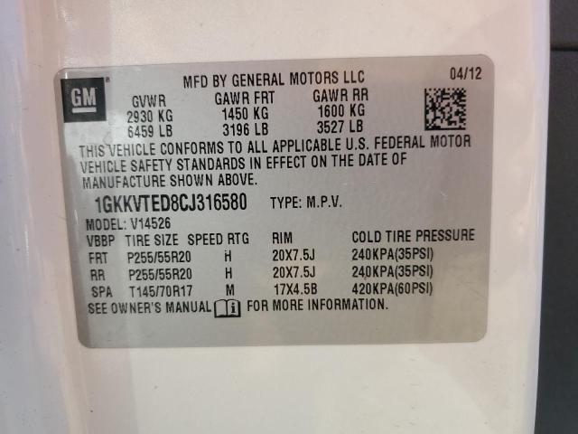 1GKKVTED8CJ316580 - 2012 GMC ACADIA DENALI WHITE photo 14