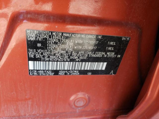 2T3RFREV0FW331616 - 2015 TOYOTA RAV4 XLE ORANGE photo 13