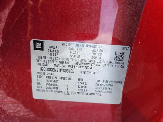 1GCGSCEN7H1300185 - 2017 CHEVROLET COLORADO LT RED photo 12