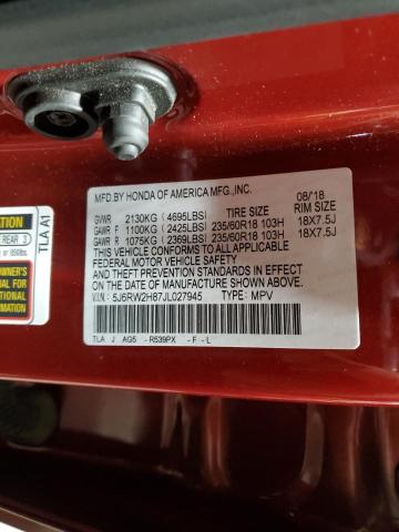 5J6RW2H87JL027945 - 2018 HONDA CR-V EXL RED photo 13