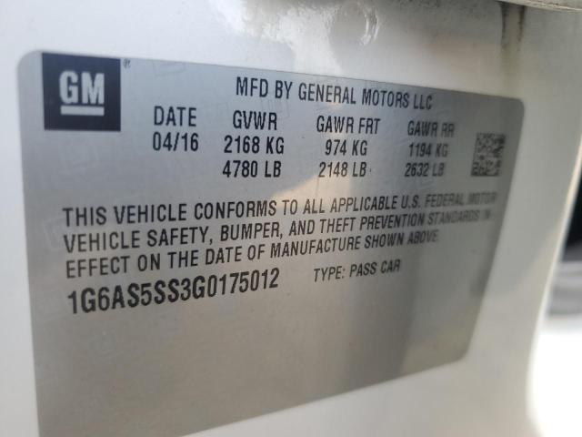 1G6AS5SS3G0175012 - 2016 CADILLAC CTS PERFORMANCE COLLECTION თეთრი ფოტო 13