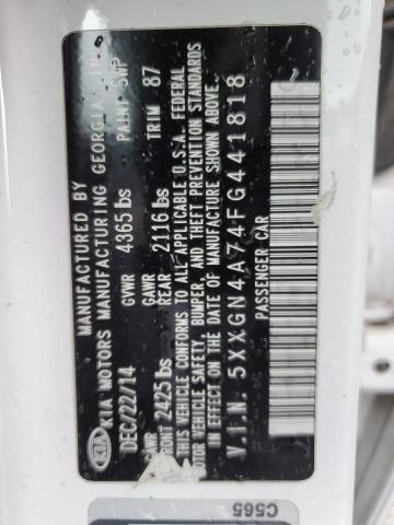 5XXGN4A74FG441818 - 2015 KIA OPTIMA EX WHITE photo 12