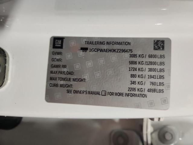 1GCPWAEH0KZ296475 - 2019 CHEVROLET SILVERADO C1500 白色 照片 12