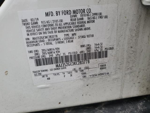 MAJ3S2GE3KC283778 - 2019 FORD ECOSPORT SE 白色 照片 13