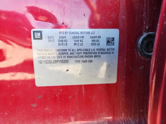 1G11C5SL0EF116330 - 2014 CHEVROLET MALIBU 1LT RED photo 12