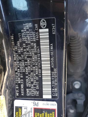 4T4BF1FK2CR161941 - 2012 TOYOTA CAMRY BASE أسود صورة 12