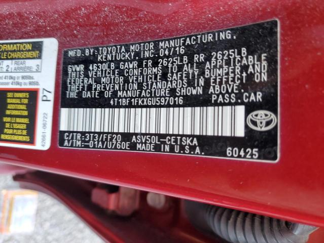 4T1BF1FKXGU597016 - 2016 TOYOTA CAMRY LE MAROON photo 13