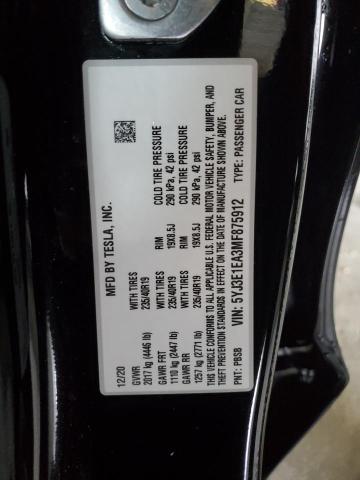 5YJ3E1EA3MF875912 - 2021 TESLA MODEL 3 BLACK photo 12