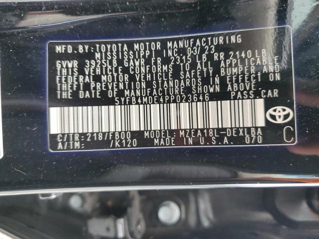 5YFB4MDE4PP023646 - 2023 TOYOTA COROLLA LE BLACK photo 12