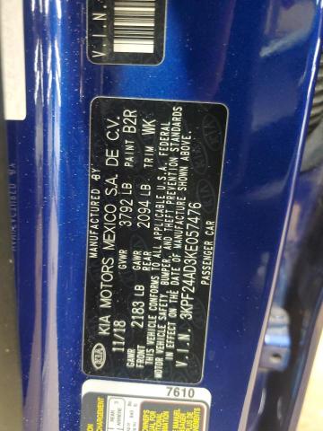 3KPF24AD3KE057476 - 2019 KIA FORTE FE Bleu photo 12