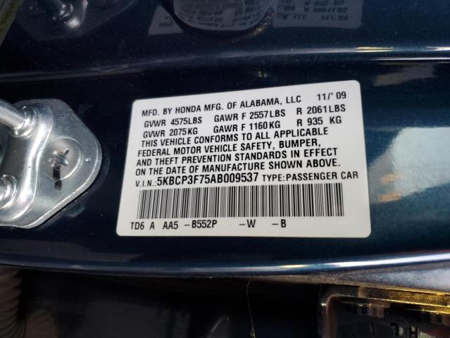 5KBCP3F75AB009537 - 2010 HONDA ACCORD EX BLUE photo 12