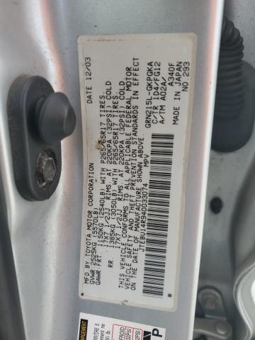 JTEBU14R940033074 - 2004 TOYOTA 4RUNNER SR5 SILVER photo 13