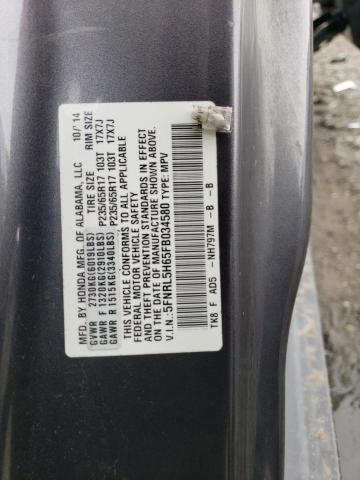 5FNRL5H65FB034580 - 2015 HONDA ODYSSEY EXL GRAY photo 13