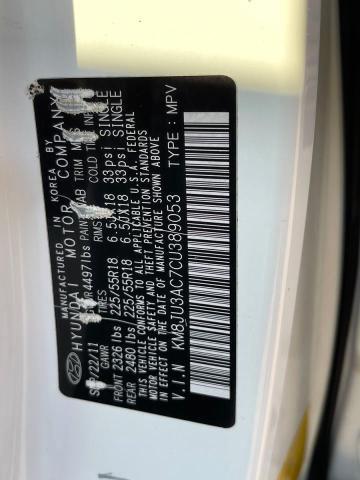 KM8JU3AC7CU389053 - 2012 HYUNDAI TUCSON GLS Biały zdjęcie 10