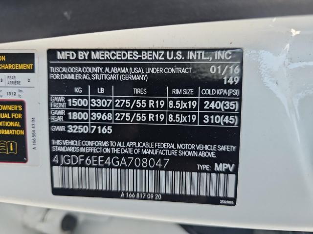 4JGDF6EE4GA708047 - 2016 MERCEDES-BENZ GL 450 4MATIC WHITE photo 10