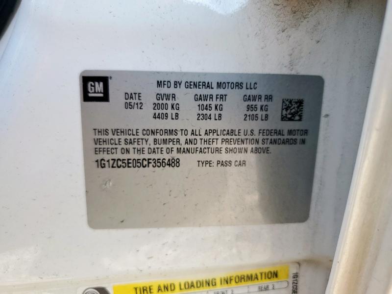 1G1ZC5E05CF356488 - 2012 CHEVROLET MALIBU 1LT Biały zdjęcie 12