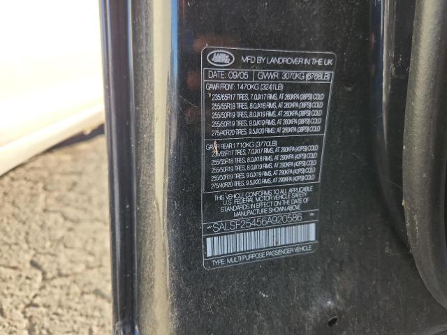 SALSF25456A920586 - 2006 LAND ROVER RANGE ROVE HSE BLACK photo 12