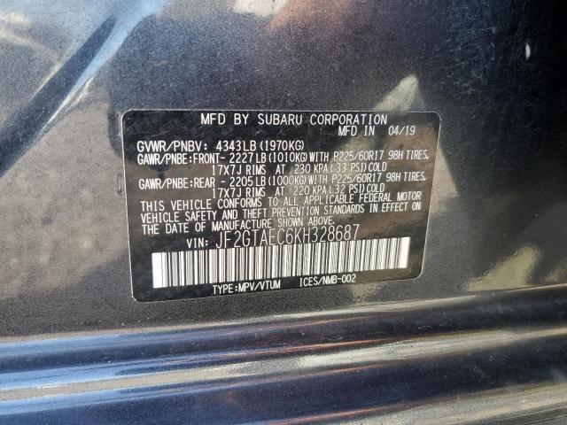 JF2GTAEC6KH328687 - 2019 SUBARU CROSSTREK PREMIUM Сұр фото 13