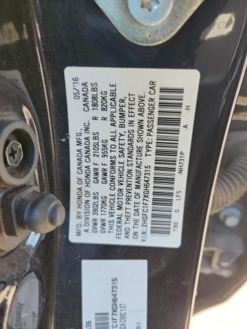 2HGFC1F7XGH647315 - 2016 HONDA CIVIC EXL შავი ფოტო 13
